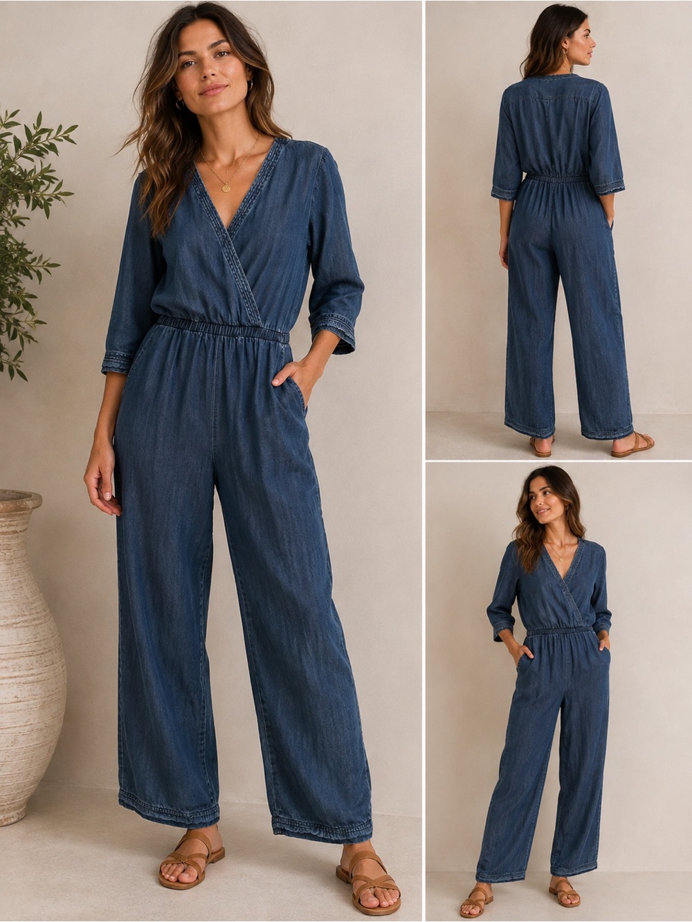 Anthropologie Indigo Denim-Effect Tencel/Cotton Jumpsuit Boho Size Small
